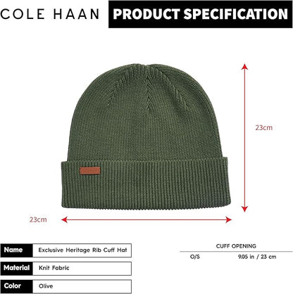 Cole Haan Men's Heritage Rib Cuff Wool Beanie Hat, One Size