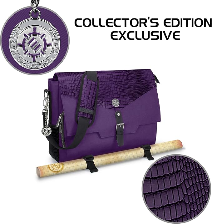 ENHANCE Collector's Edition RPG Player's Essentials DnD Bag - Dragon Hide Exterior Messenger Bag Fits 2-4 Books, Binders, Dice & Accessories, with 17 inch Laptop Slot, Battlemap Straps (Dragon Purple)