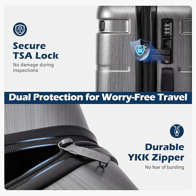 Coolife Luggage PC+ABS Hardshell Suitcase with TSA Lock, Spinner Carry On Lightweight（Charcoal, 20in）