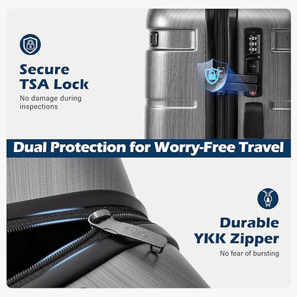 Coolife Luggage PC+ABS Hardshell Suitcase with TSA Lock, Spinner Carry On Lightweight（Charcoal, 20in）
