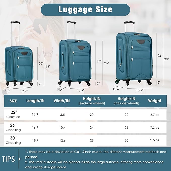 Luggage Sets 5 Piece Softside Expandable Lightweight Durable Softshell Suitcase Sets Spinner Wheels TSA Lock
