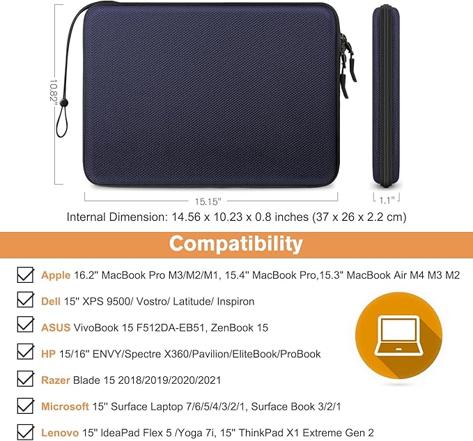 FINPAC Hard Laptop Sleeve Case for 15.3 inch MacBook Air M4 M3 M2 2025 2024, 16.2 inch MacBook Pro M4/M3/M2/M1 Pro/Max A2991 A2780 A2485 A2141, Waterproof Case for Surface Laptop/Book, Deep Blue