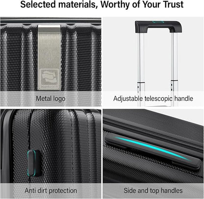 Hanke Hardshell Luggage Sets 3 Piece Extra Large Suitcases with Lock,28 Inch Luggage with Spinner Wheels, PC Travel Suitcase for Women Men 20 24 29Inch,Jet Black
