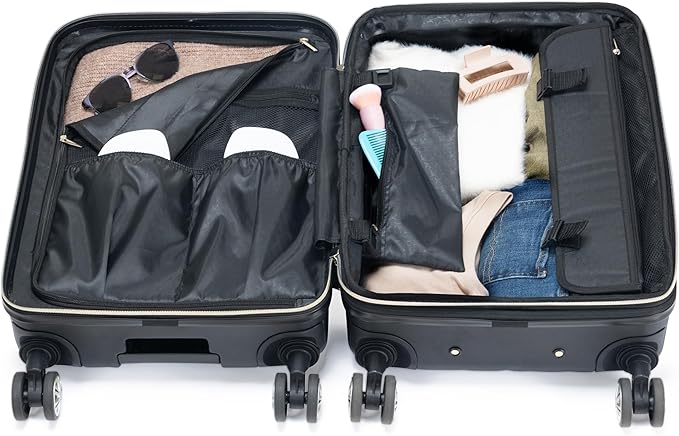 Kenneth Cole REACTION Madison Square Lightweight Hardside Chevron Expandable Spinner Luggage, Black, 24-Inch Checked