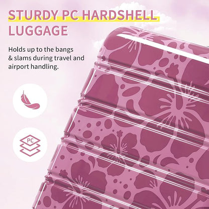 Merax Luggage Sets 3 Piece, Hardside Suitcase Set with Spinner Wheels, Lightweight Printing Luggage Carry on,20+24+28 IN,Purple Pink