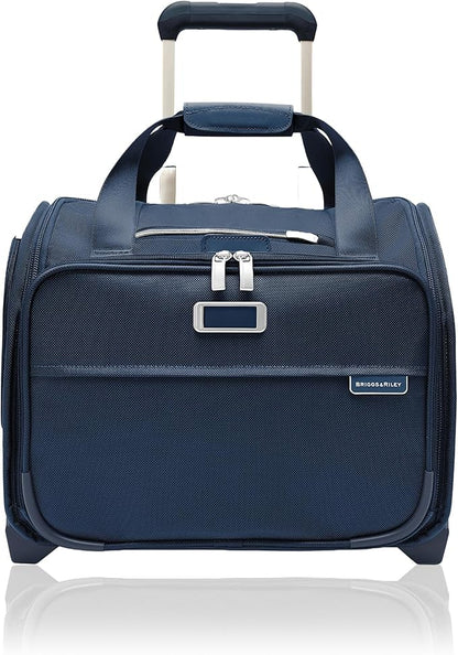 Briggs & Riley 2-Wheel Cabin Bag - Carry On Luggage for Travel, Suitcases with Wheels, Softside Rolling Bag for Men & Women, Interlocking Handle, Self-Repairing Zipper - Baseline Collection, Navy