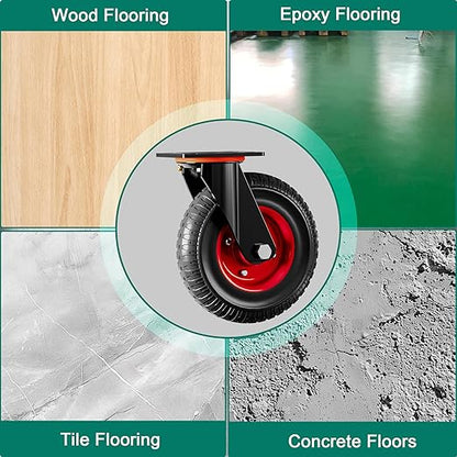 8 Inch Caster Wheels Set of 4 (2 Swivel & 2 Fixed), 800lb Total Capacity, Heavy Duty Plate Casters with Solid Rubber Knobby Tread for Workbench, Cart, Dolly, Trolley, Wagon, and Outdoor Use