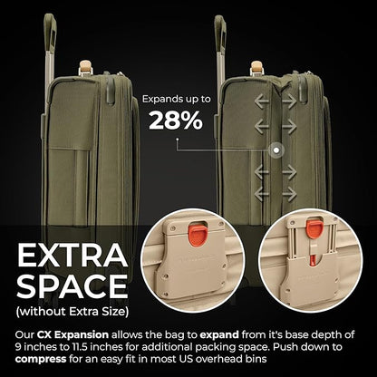 Briggs & Riley Essential 22" Carry On Expandable Spinner - Luggage for Travel, Suitcases with Wheels, Softside Rolling Bag for Men & Women, Self-Repairing Zipper - Baseline Collection, Olive