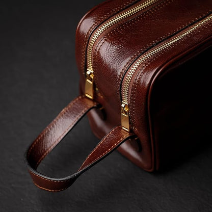 Time Resistance Leather Cosmetic Bag Toiletry Italian Classy Dopp Kit
