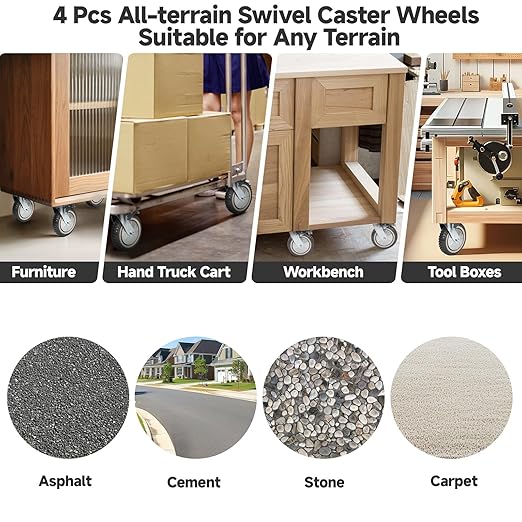 uyoyous 4Pcs 8 Inch Caster Wheels, Industrial Heavy Duty Polyurethane Swivel Casters with 2Pcs Brake 1760 LBS, All Terrain Castors for Workshop Carts, Garage Machinery & Jobsite Equipment