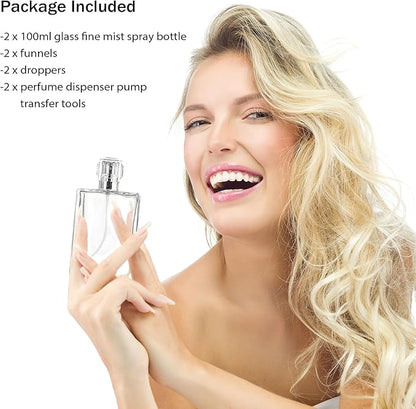 YU FENG Glass Perfume Bottles Empty Spray Refillable Atomizer 2 Pack 100ml/3.4oz（Square）
