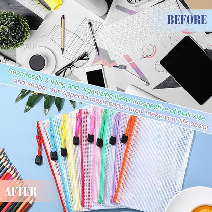 Jetec 32 Pcs Mesh Zipper Bags Toy Storage Bikini Organizer Bag Bolsas Para Guardar Trajes De Bano Waterproof Zipper Reusable Pouch Puzzle Multipurpose for Storage Office(Stylish Color,7.5 x 5 Inch)
