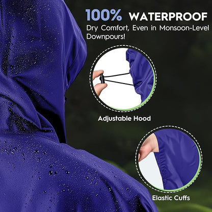 Bruvoalon 3-in-1 Rain Poncho with 1/4 Zip & Chest Pocket, Waterproof, Sunshade, Ground Mat for Adults & Youth Emergency