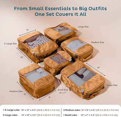 6-Pack Large Compression Packing Cubes for Travel - Lightweight Compression Packing Cube Set, Water-Resistant Luggage Organizer Bags & Suitcase Organizers, Travel Cubes for Carry-On, Checked Luggage
