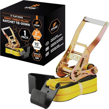 Ratchet Straps Heavy Duty 2" x 15' – 10,000 lbs Break Strength Tie Down Straps with Flat Hooks, Ratcheting Cargo Straps for Truck, Trailer, Kayak, Motorcycle & Moving – 1 Pack