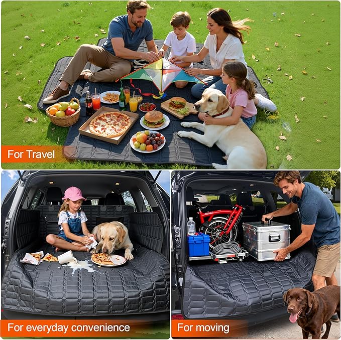 SUV Cargo Liner for Dogs, Waterproof Pet Cargo Cover with Bumper Flap Protector, Scrachproof Non-Slip Dog Seat Mat for SUVs, Large Size Cargo Liner Universal Fit Black