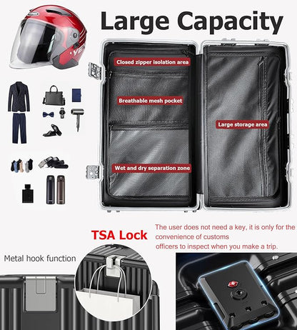 feilario 30in Super Large Captain Aluminum Frame Hardside Spinner Wheels Luggage, Removable Wheels Zipperless Checked Suitcase with Cup Holder/Phone Holder