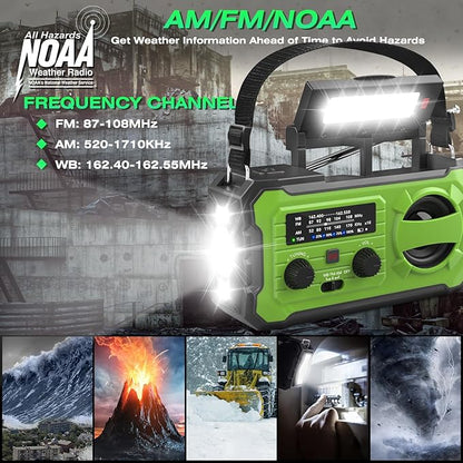 Emergency Weather Radio 37000mWh Solar Hank Crank Radio USB Charged with NOAA/AM/FM, Flashlight, Reading Light, SOS Alarm for Emergency Kit for Indoor Outdoor Power Outage Survival Essentials