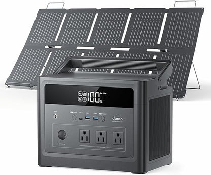 DaranEner Portable Power Station 600W with 100W Solar Panel, 576Wh LiFePO4 Solar Generator, 3 AC Outlets(1200W Surge), 100W USB-C PD, Fast Recharge for Camping, RV, Power Outage, Emergency Backup