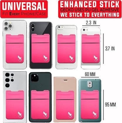 Gecko Travel Tech Double Pocket - Adhesive Card Holder - Cell Phone Pouch - Stick on Spandex Pocket - Carry Credit Cards and Cash (PINK-WHITE)