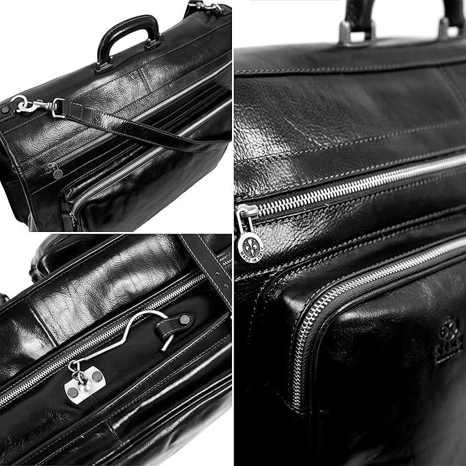 Time Resistance Leather Garment Bag - Slim Suit Duffel Carry-On Suitcase for Dress Protection (Black)