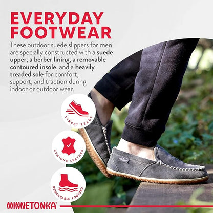 Minnetonka Men's Tilden Moccasin Suede Indoor and Outdoor Slippers