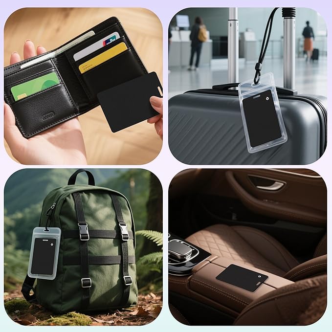 Wallet Tracker Card, Slim Rechargeable Bluetooth Item Locator, Smart Finder Compatible with Apple Find My for Wallet, Luggage, Passport, IP68 Waterproof (iOS Only) (Leather Texture Black)
