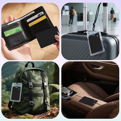 Wallet Tracker Card, Slim Rechargeable Bluetooth Item Locator, Smart Finder Compatible with Apple Find My for Wallet, Luggage, Passport, IP68 Waterproof (iOS Only) (Leather Texture Black)