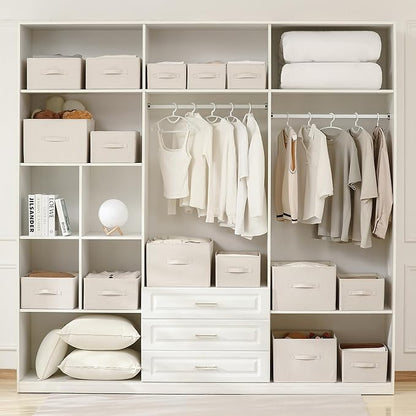 Linen Folding Storage Bins, 3 Pack Large Storage Baskets, Washable, Clothing Storage Bins with Handle, Closet Organizer for Storage Sweater,Sheets(Beige, 18½"x11" x8½")