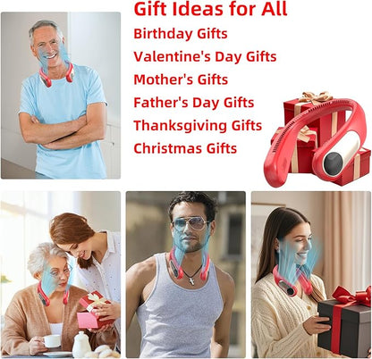 Portable Neck Fan,Personal Wearable Bladeless Fan,LED Display,4-Speeds,6000mAh USB Rechargeable,360° Strong Cooling Wind,Hands Free,White Elephant Gift,Christmas Gifts for Men Women Dad Mom (Red)