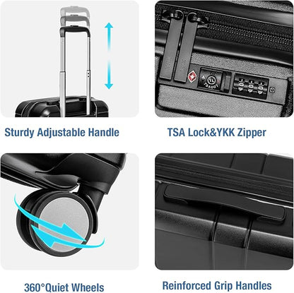 KYME Carry On Luggage 22x14x9 Airline Approved with TSA Lock Hard Shell Carry On Suitcase Lightweight Suitcases with Wheels Small Luggage for Men Women,Carry-On 20 Inch,Black