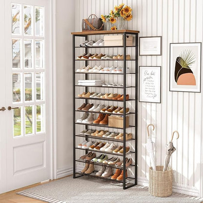 HOOBRO 12-Tier Shoe Rack, 29.5" L Shoe Storage Organizer, Large Capacity Shoe Shelf for Front Door Entrance, Entryway, Closet, Holds 36-48 Pairs of Shoes, Closet, Rustic Brown and Black BF127XJ01