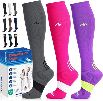 NEWZILL Medical Compression Socks for Women & Men, 20-30 mmHg Knee-High Support for Circulation, All-Day Comfort for Work Travel Running Cycling and Fitness