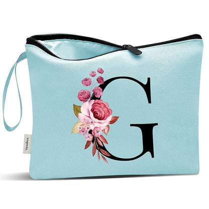 Vavabox A-Z Personalized Makeup Bag, Birthday Gifts for Women Mom, Gifts for Best Friend, Bride Bridesmaid Cosmetic bag (G, Green)