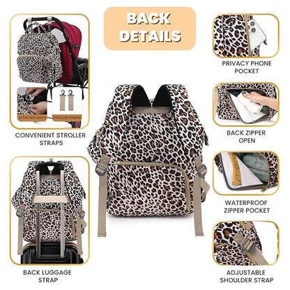 Diaper Bag Backpack with Changing Pad, Pacifier Case, Baby Bag for Boy Girl Toddler - Large, Stylish, Waterproof Travel Quilted Diaper Bag for Mom - Baby Shower - Cheetah