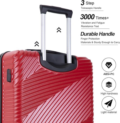 Travelhouse Luggage Sets, Expandable Hardside Suitcases 24in/28in, Carry on 20in,3 Piece Set Travel Luggages Clearance with Double Spinner Wheels TSA Lock Lightweight (RED)