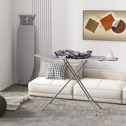 COSTWAY Ironing Board Full Size, Foldable Iron Table w/Rest, Height Adjustable, Removable Cover, Heavy-Duty Metal, Compact and Space Saver Iron Board for Living Room, Laundry (Light Gray)