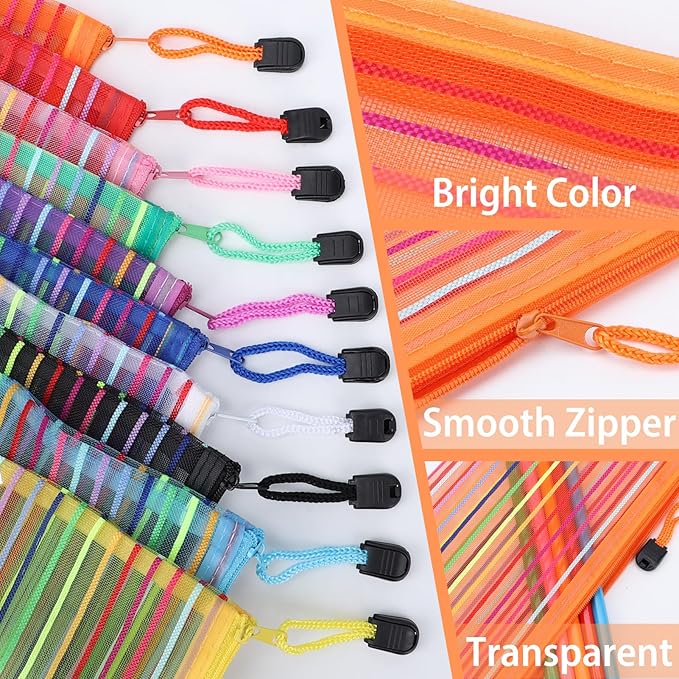 50 Pack 10 Colors Mesh Zipper Pouch Bags, Small Pouch Pencil Pouch Bulk, Cosmetics Makeup Bags Accessories Storage Bag, Home Organizing Office School Classroom Supplies