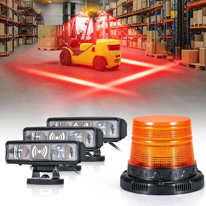Radar‑Based Safety Warning System, Magnetic Forklift Safety Light 3‑Pack with Radar Sensor, Flashing LED Amber Strobe Light with Voice Alarm for Enhanced Warehouse Safety, DC 12–100V