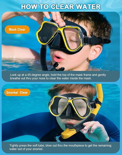 Greatever Dry Snorkel Set,Panoramic Wide View,Anti-Fog Scuba Diving Mask,Professional Snorkeling Gear