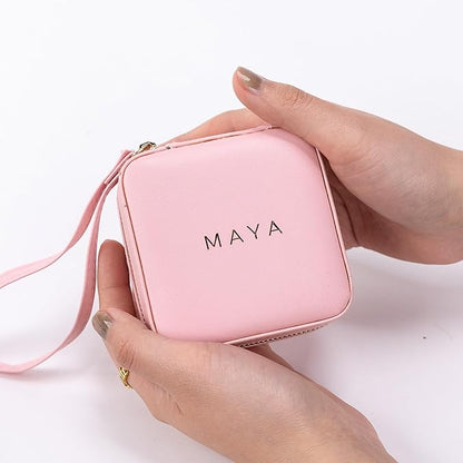 Angelina's Palace Personalized Jewelry Case with Name Engraved,Custom Leather Travel Jewelry Organizer Box for Rings,Earrings,Necklaces,Birthday Bridesmaid Gift For Women