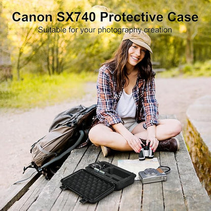 Lekufee Travel Waterproof Hard Case for Canon Powershot SX740 / SX730 / SX720 HS Digital Camera, NB-13L Battery, and Accessories - Black(Bag & Case Only)