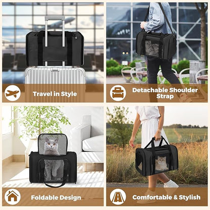 Cat Carrier Soft for Pets Up to 25 Lbs, Cat Travel Bag Soft-Sided with Padded Shoulder Strap, Pet Dog Carriers for Small Dogs Travel Puppy Carry Airline Approved, Black