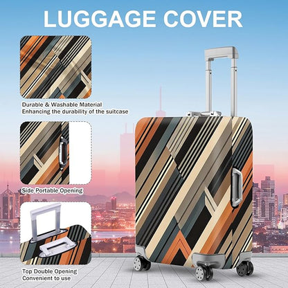 ANNA QUEEN Modern Geometric Luggage Cover, Abstract Striped Suitcase Protector for 24-26 Inch, Durable, Stretchable Travel Cover, Stylish & Washable Luggage Sleeve