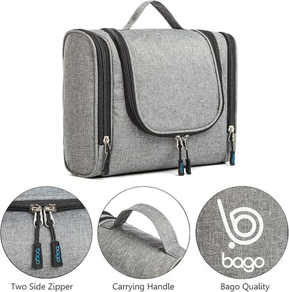 Bago Travel Toiletry Bag for Women and Men - Large Waterproof Hanging Large Toiletry Bag for Bathroom and Travel Bag for Toiletries Organizer - Makeup Bag (SnowGray)