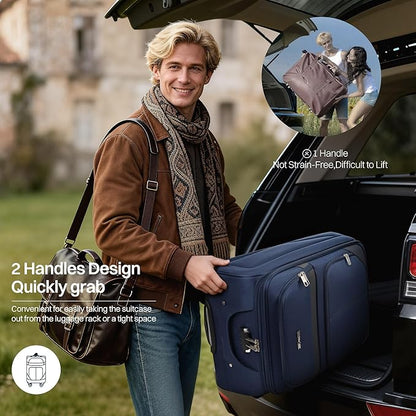 2-Piece Set Front Opening,Softside Luggage Sets w/Double Spinner Wheels Expandable Luggage,Lightweight Travel Luggage Rolling Suitcase w/LOCK（Navy-Grey,20in/28in）