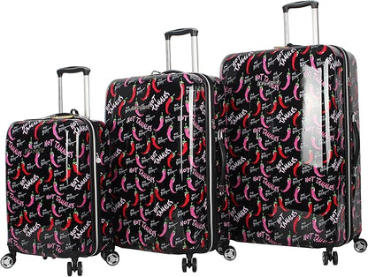 Betsey Johnson Luggage Hardside 3 Piece Set Suitcase With Spinner Wheels (20" 26" 30") (One Size, Flamingo Strut) (TAMALE)…
