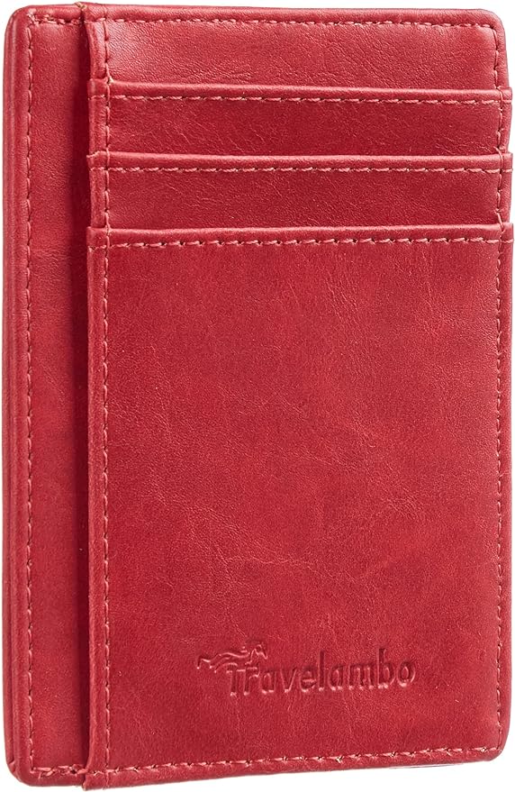 Travelambo Slim Wallet Front Pocket Minimalist Leather RFID Blocking Medium Size