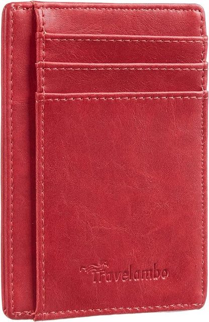 Travelambo Slim Wallet Front Pocket Minimalist Leather RFID Blocking Medium Size