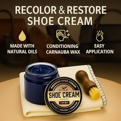 Eagle Shoe Cream Polish Kit – 3 Piece Boot & Shoe Polish with Shoe Cream, Shine Cloth & Applicator